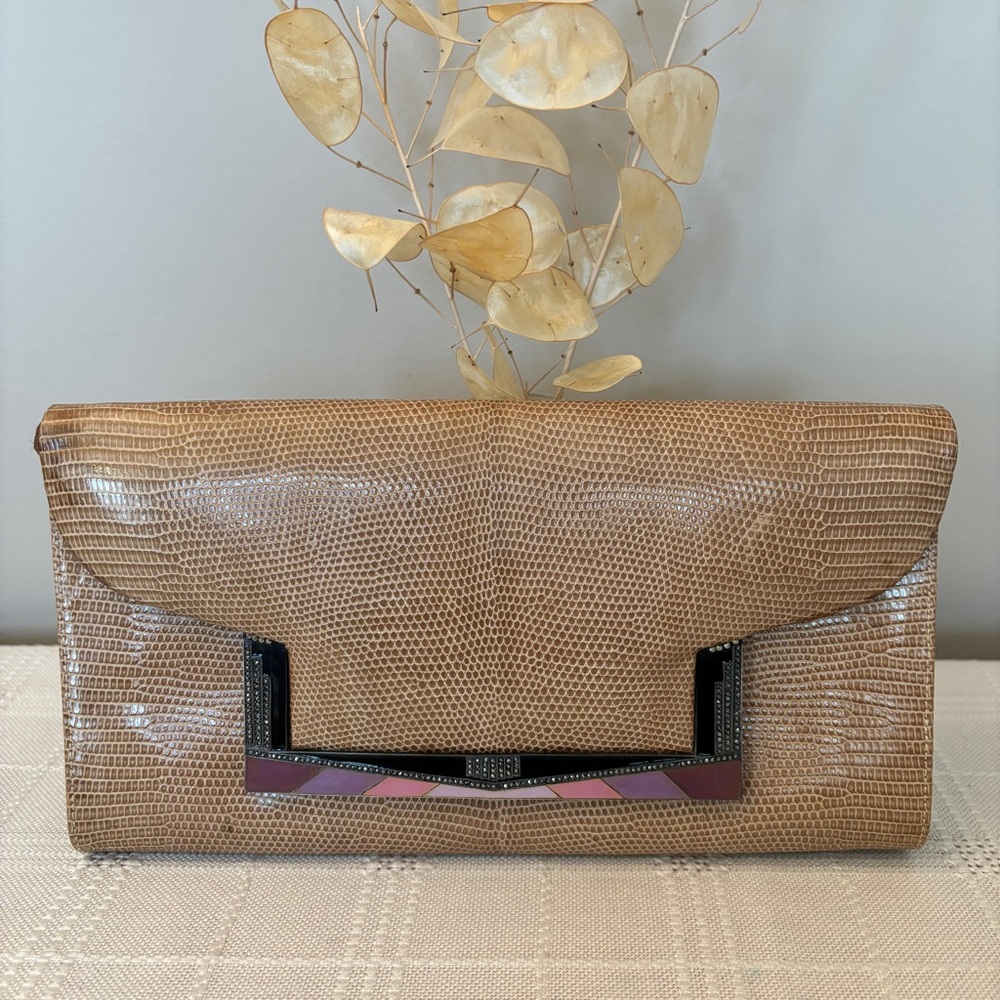 Vintage La Jeunesse Exotic Rare Karung Lizard Skin Envelope Clutch Purse